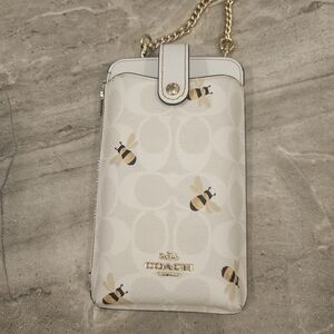 Coach White and Gold Crossbody Bag with Chain Strap